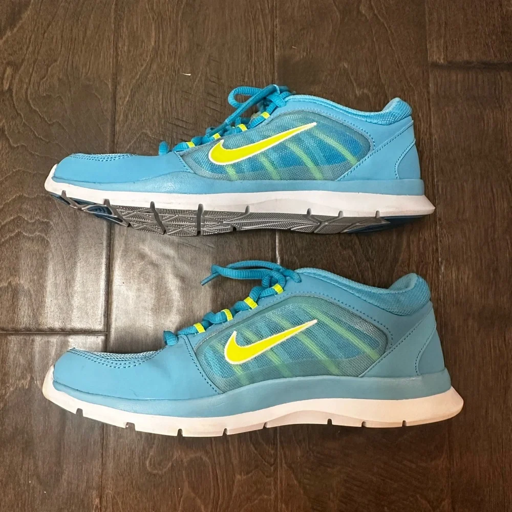 Nike Flex Trainer 4 Athletic Sneaker Running Gym Shoe Neon Blue Yellow Size 7.5